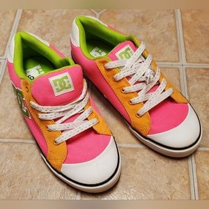DC Chelsea size 6Y orange, pink and green sneakers